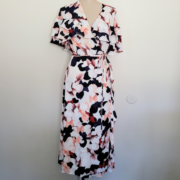 1. State floral wrap midi dress L - Picture 1 of 6